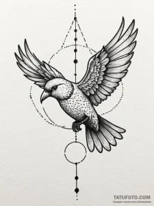 A whimsical bird flying with a message in bea... - эскиз тату (№1752620178_0, 15.07.2025 22:56) — Tatufoto.com