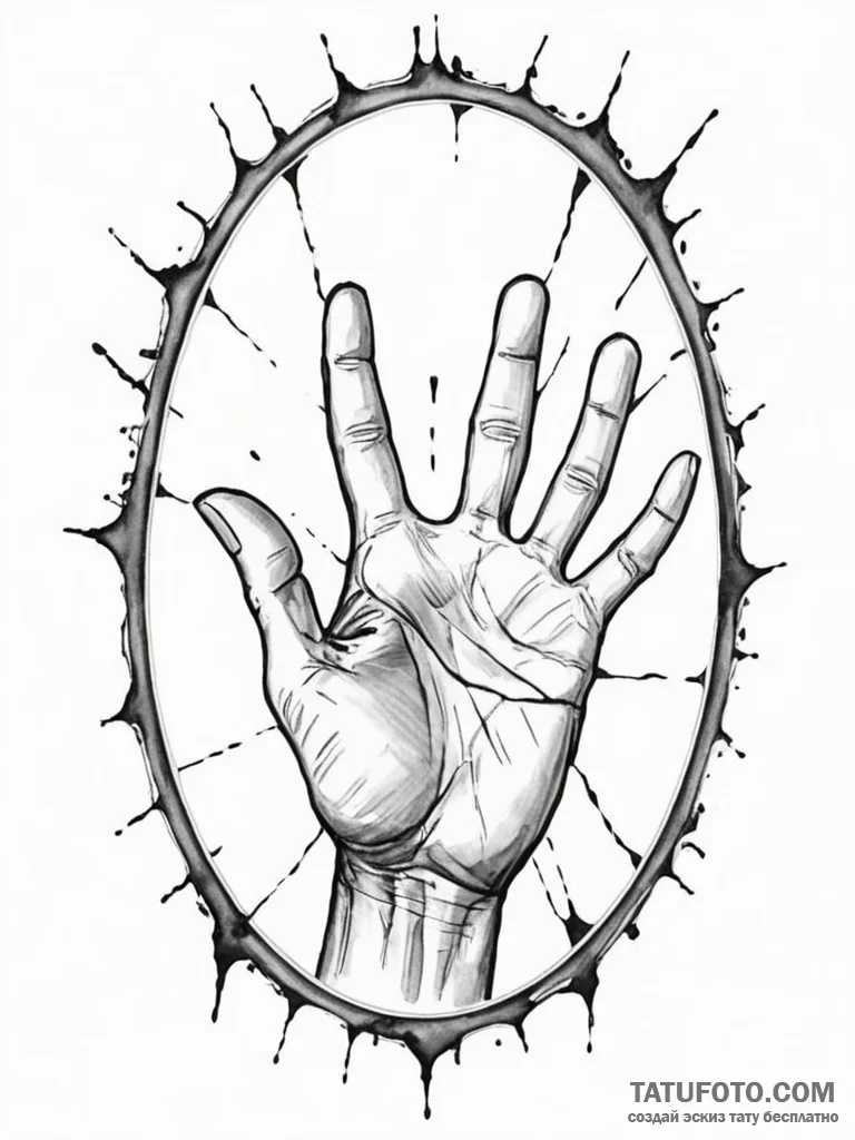 Clawed hand emerging from a cracked mirror, i... - эскиз тату (№1752620428_0, 15.07.2025 23:00) — Tatufoto.com
