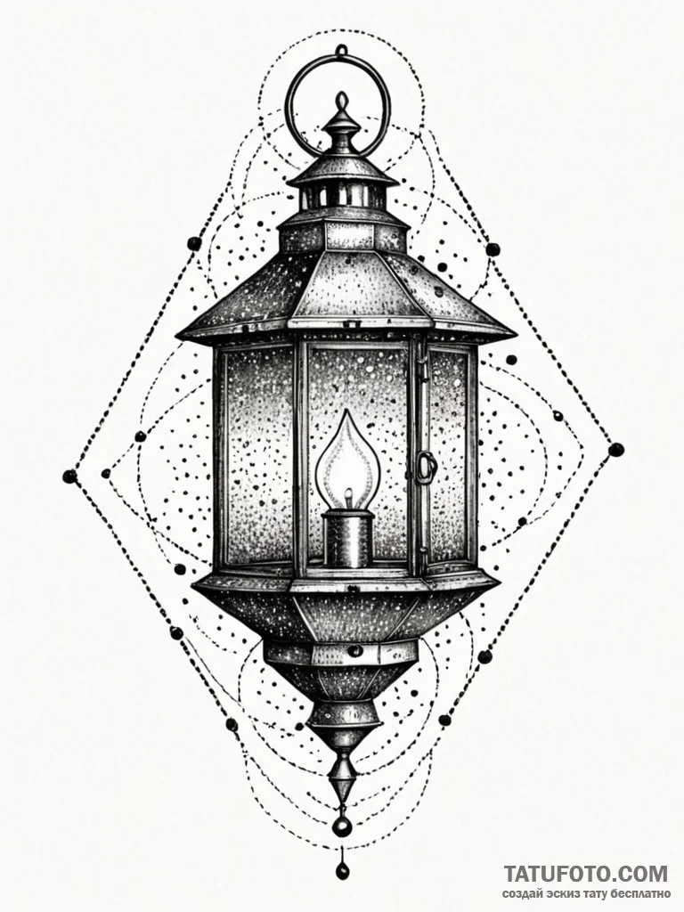 Lantern, concept art for tattoo, muted color... - эскиз тату (№1752620511_0, 15.07.2025 23:01) — Tatufoto.com