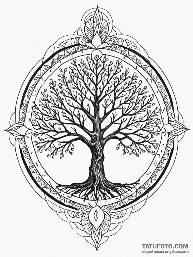 Glyph-etched crown beneath spectral tree, ink... - эскиз тату (№1752620596_0, 15.07.2025 23:03) — Tatufoto.com