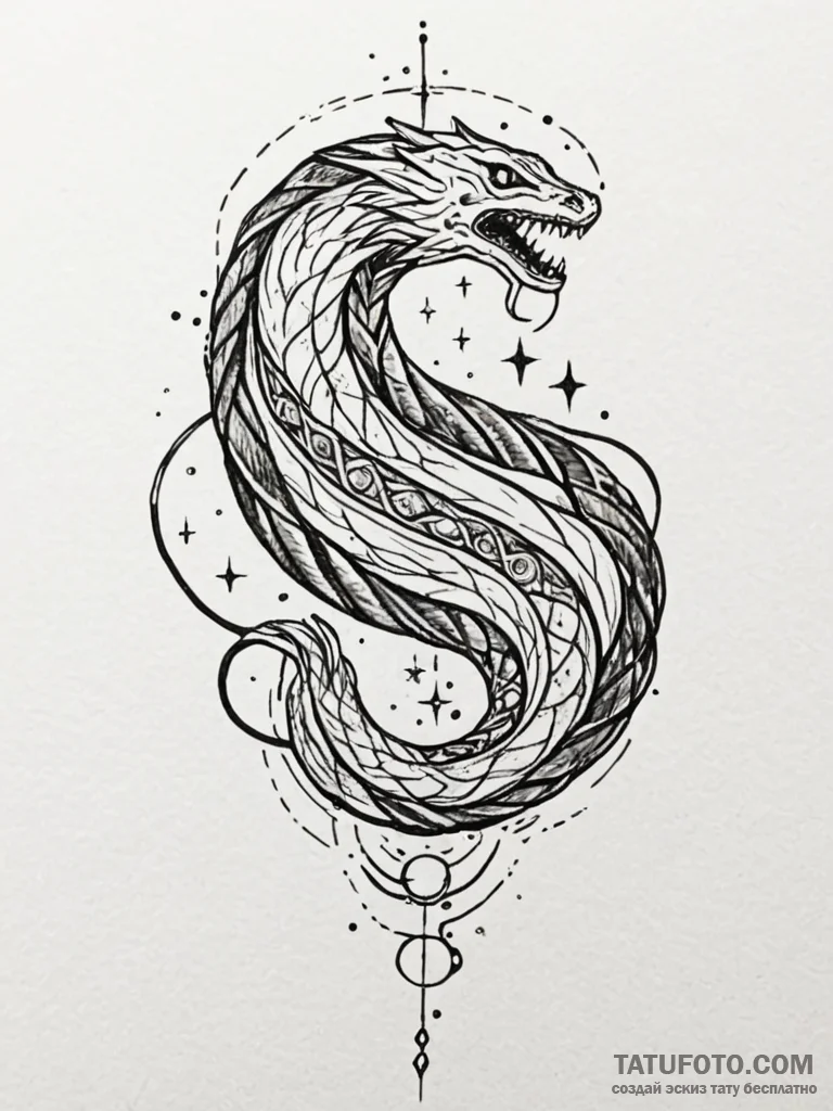 Astral serpent weaving through comet trail, t... - эскиз тату (№1752620762_0, 15.07.2025 23:06) — Tatufoto.com