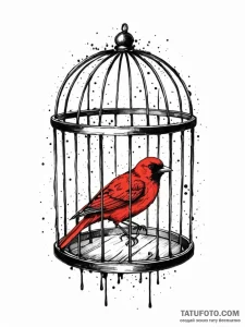 A whimsical bird in a cage, trapped,, tattoo... - эскиз тату (№1752621011_0, 15.07.2025 23:10) — Tatufoto.com