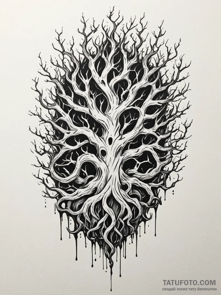 Molten roots consuming relic, tattoo flash sh… — эскиз тату (№1752621094_0, 15.07.2025 23:11) — Tatufoto.com
