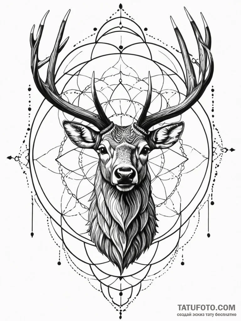 Elk, concept art for tattoo, on a clean white… — эскиз тату (№1752622180_0, 15.07.2025 23:29) — Tatufoto.com
