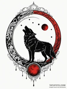 Blood moon with wolf silhouette, concept art... - эскиз тату (№1752622515_0, 15.07.2025 23:35) — Tatufoto.com