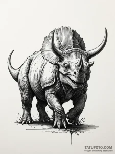 Triceratops charging, horns down, artistic ta... - эскиз тату (№1752622599_0, 15.07.2025 23:36) — Tatufoto.com