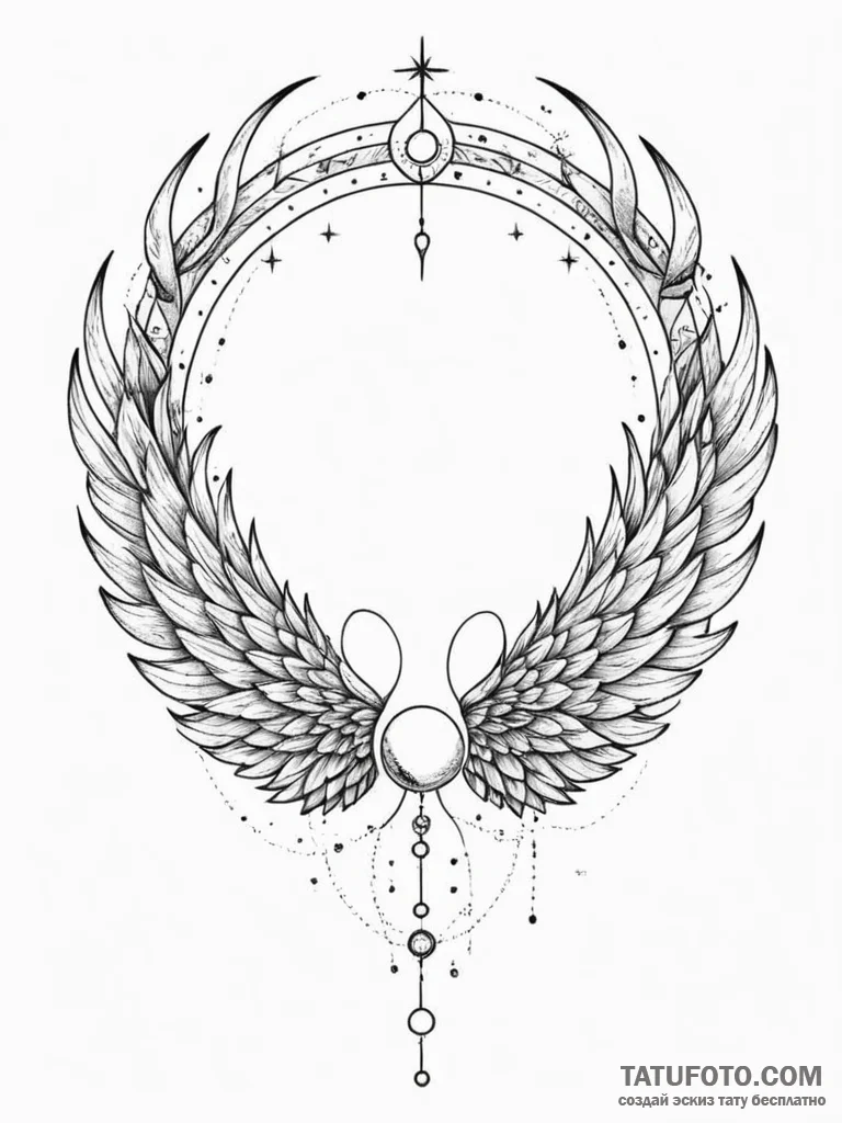Umbra wings beneath celestial arch, concept a... - эскиз тату (№1752622849_0, 15.07.2025 23:40) — Tatufoto.com