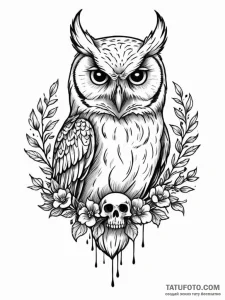 Owl with skull - эскиз тату (№1752623098_0, 15.07.2025 23:44) — Tatufoto.com