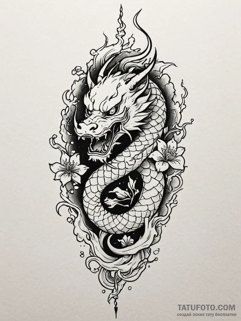 Nether serpent beneath spectral spire, tattoo... - эскиз тату (№1752623182_0, 15.07.2025 23:46) — Tatufoto.com
