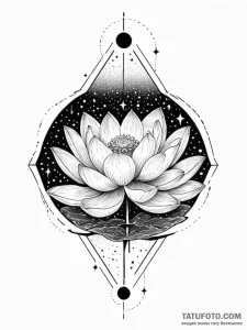 Lotus flower growing in a pool of liquid moon... - эскиз тату (№1752623348_0, 15.07.2025 23:49) — Tatufoto.com