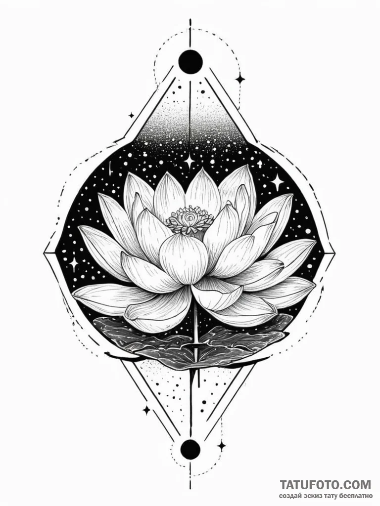 Lotus flower growing in a pool of liquid moon... - эскиз тату (№1752623348_0, 15.07.2025 23:49) — Tatufoto.com