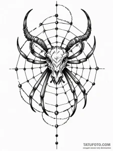 Spider spinning a web between a ram's horns,... - эскиз тату (№1752623431_0, 15.07.2025 23:50) — Tatufoto.com
