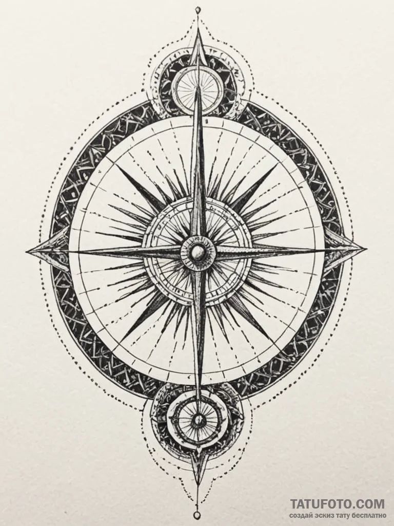 Sundial, artistic tattoo sketch, on a clean w... - эскиз тату (№1752623765_0, 15.07.2025 23:56) — Tatufoto.com