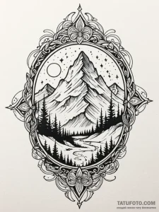 Mountain peak crowned with stars, artistic ta... - эскиз тату (№1752623848_0, 15.07.2025 23:57) — Tatufoto.com