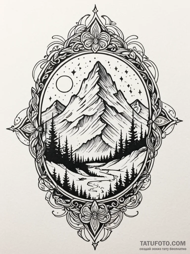 Mountain peak crowned with stars, artistic ta… — эскиз тату (№1752623848_0, 15.07.2025 23:57) — Tatufoto.com