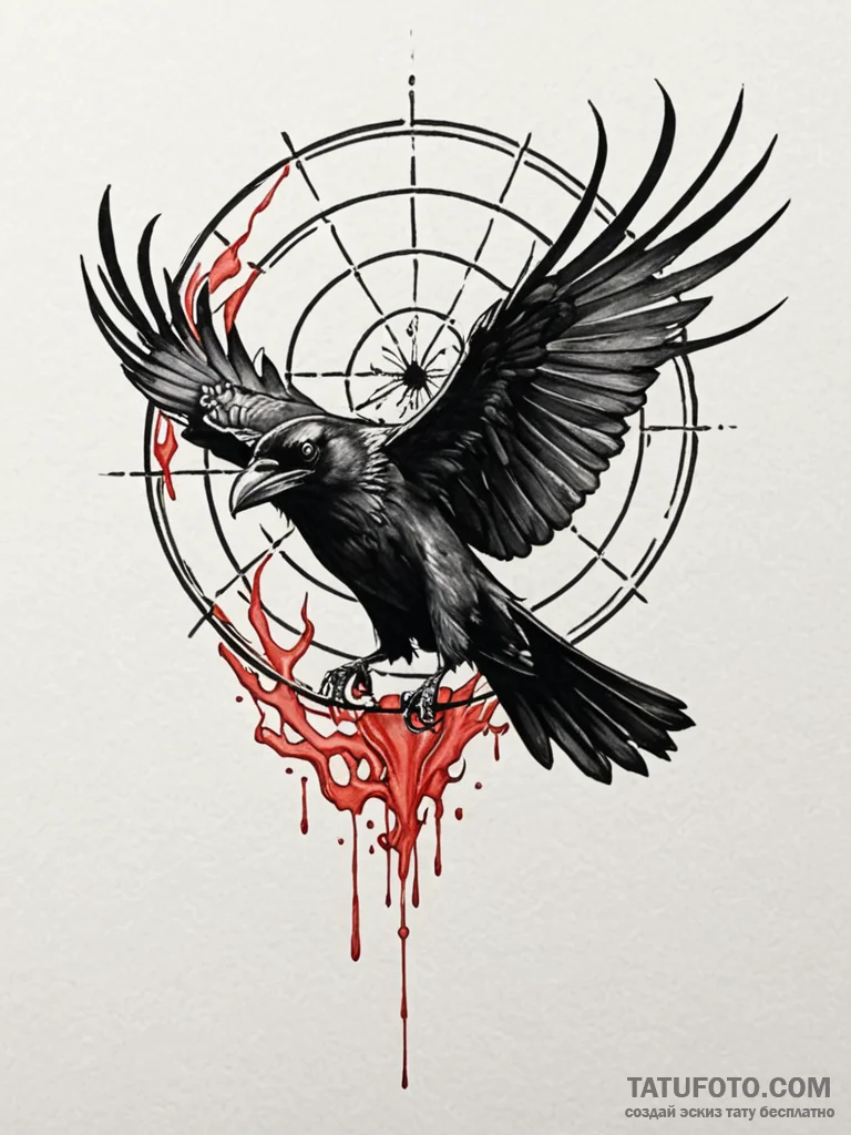 Burning web trapping raven, ink illustration… — эскиз тату (№1752623932_0, 15.07.2025 23:58) — Tatufoto.com