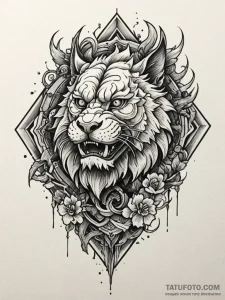 Komainu guardian crumbling in ruins, tattoo d... - эскиз тату (№1752624016_0, 16.07.2025 00:00) — Tatufoto.com