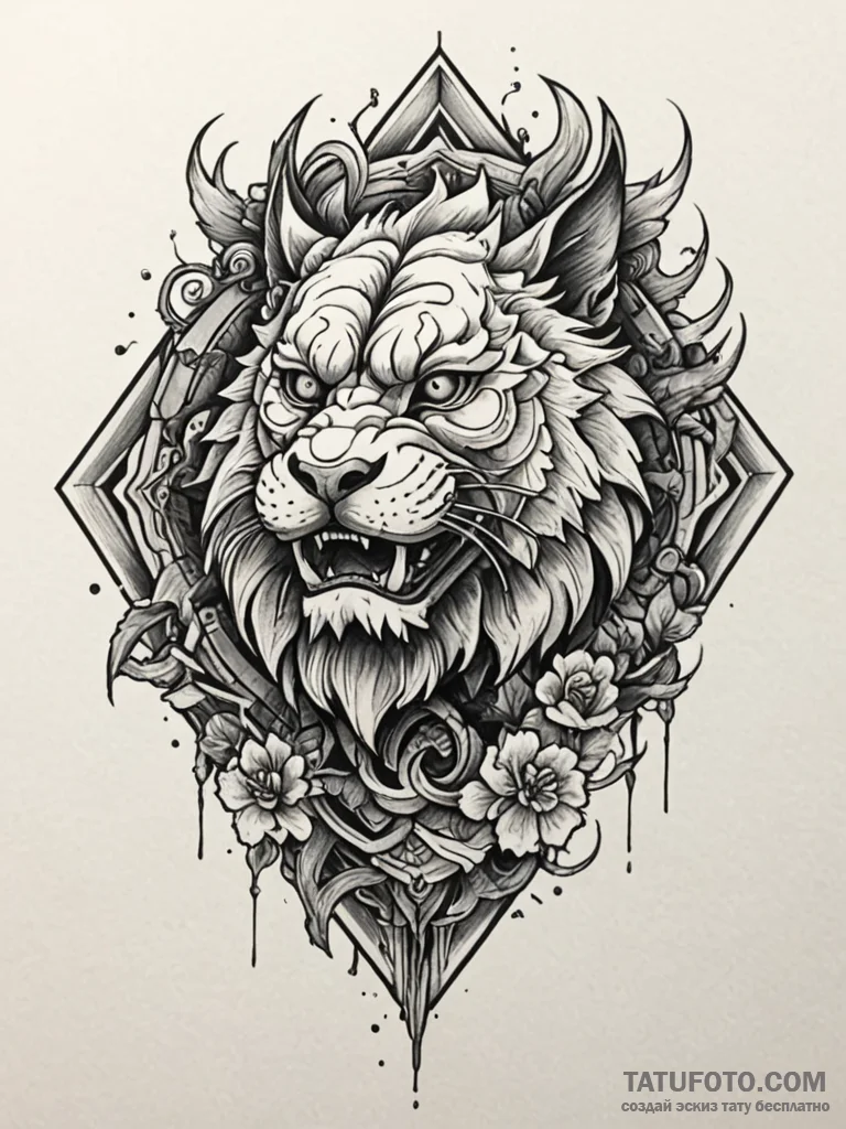 Komainu guardian crumbling in ruins, tattoo d… — эскиз тату (№1752624016_0, 16.07.2025 00:00) — Tatufoto.com