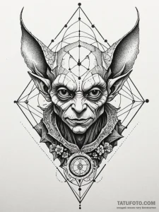 Goblin, tattoo line art, on a clean white pap... - эскиз тату (№1752624266_0, 16.07.2025 00:04) — Tatufoto.com