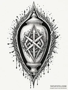 Urn cracked with glowing runes, artistic tatt... - эскиз тату (№1752624349_0, 16.07.2025 00:05) — Tatufoto.com