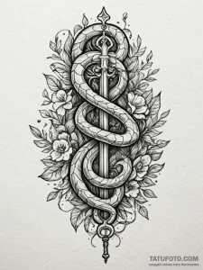 Locked serpent winding around key, tattoo fla... - эскиз тату (№1752624600_0, 16.07.2025 00:10) — Tatufoto.com