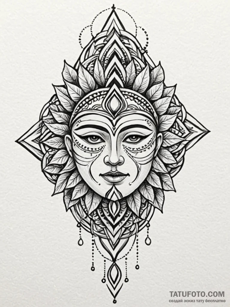 Oak mask crowned with leaves, tattoo flash sh… — эскиз тату (№1752624767_0, 16.07.2025 00:12) — Tatufoto.com