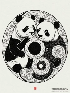 Panda bear balancing on a yin-yang symbol, in... - эскиз тату (№1752625101_0, 16.07.2025 00:18) — Tatufoto.com