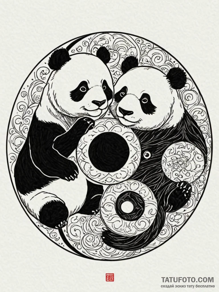 Panda bear balancing on a yin-yang symbol, in... - эскиз тату (№1752625101_0, 16.07.2025 00:18) — Tatufoto.com