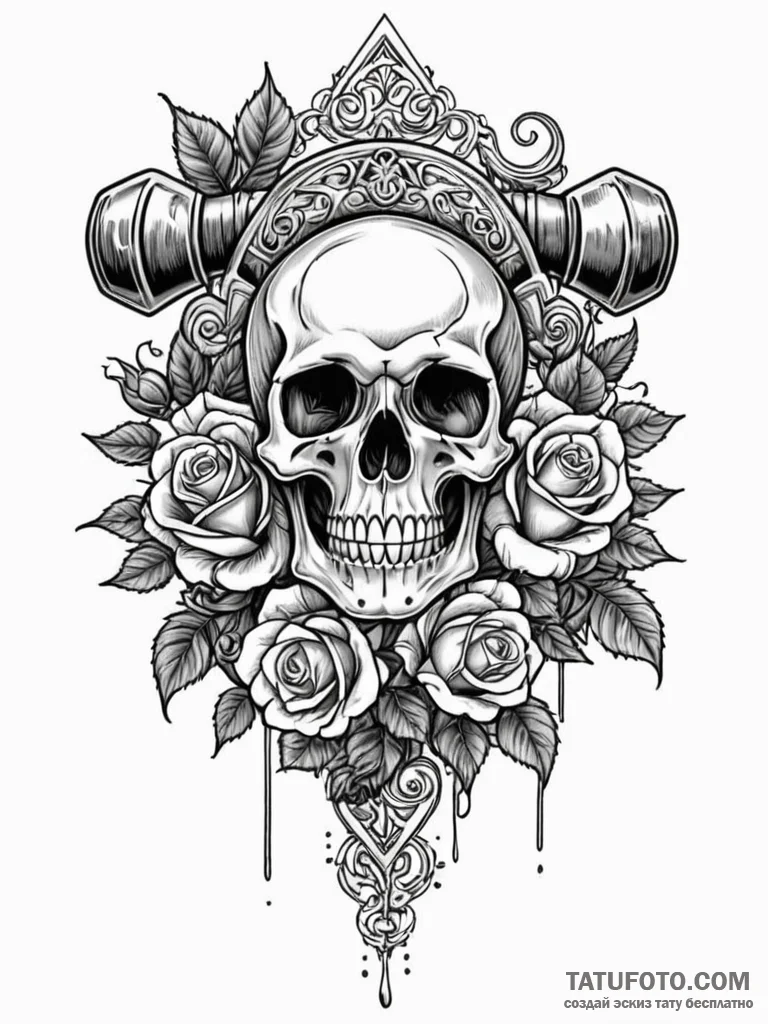 A classic bell and hammer, striking,, tattoo... - эскиз тату (№1752625352_0, 16.07.2025 00:22) — Tatufoto.com