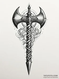 Tactical tomahawk, modern and menacing, tatto... - эскиз тату (№1752625435_0, 16.07.2025 00:23) — Tatufoto.com