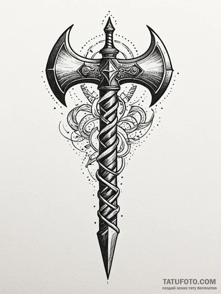 Tactical tomahawk, modern and menacing, tatto... - эскиз тату (№1752625435_0, 16.07.2025 00:23) — Tatufoto.com