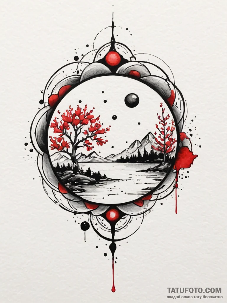 Orb beneath spectral bloom, tattoo drawing ou... - эскиз тату (№1752625519_0, 16.07.2025 00:25) — Tatufoto.com