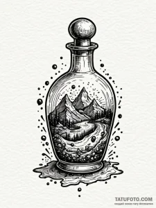 Potion bottle with glowing liquid, concept ar... - эскиз тату (№1752625852_0, 16.07.2025 00:30) — Tatufoto.com