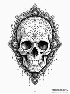A filigree locket with a skull inside, ink il... - эскиз тату (№1752625936_0, 16.07.2025 00:32) — Tatufoto.com