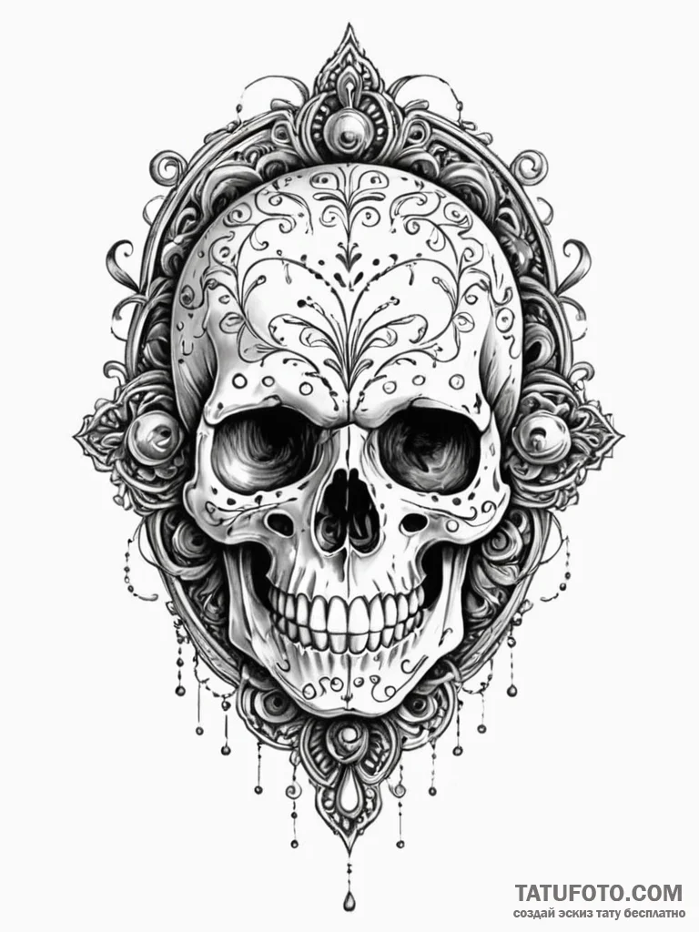 A filigree locket with a skull inside, ink il... - эскиз тату (№1752625936_0, 16.07.2025 00:32) — Tatufoto.com