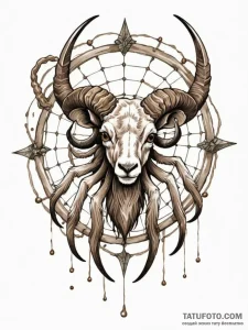 Spider spinning a web between a ram's horns,... - эскиз тату (№1752626019_0, 16.07.2025 00:33) — Tatufoto.com