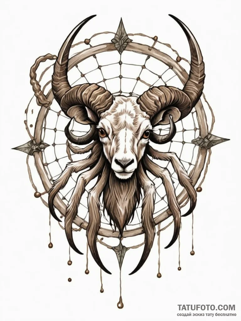 Spider spinning a web between a ram's horns,... - эскиз тату (№1752626019_0, 16.07.2025 00:33) — Tatufoto.com