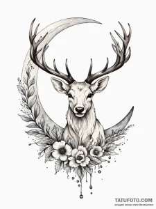 Ivory stag beneath crescent moon, tattoo draw... - эскиз тату (№1752626186_0, 16.07.2025 00:36) — Tatufoto.com