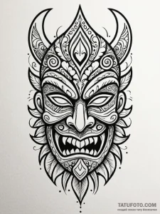 A polynesian tiki mask, concept art for tatto... - эскиз тату (№1752626269_0, 16.07.2025 00:37) — Tatufoto.com