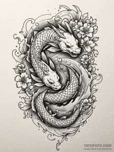 Koi fish swimming in spectral pool, tattoo li... - эскиз тату (№1752626353_0, 16.07.2025 00:39) — Tatufoto.com