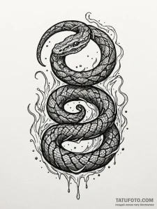 Bone serpent beneath frozen lake, ink illustr... - эскиз тату (№1752626770_0, 16.07.2025 00:46) — Tatufoto.com