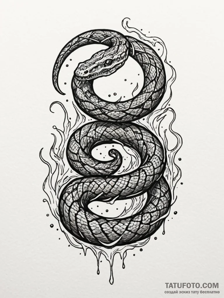 Bone serpent beneath frozen lake, ink illustr... - эскиз тату (№1752626770_0, 16.07.2025 00:46) — Tatufoto.com