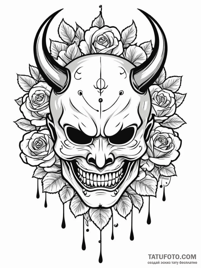 A japanese hannya mask, artistic tattoo sketc... - эскиз тату (№1752627021_0, 16.07.2025 00:50) — Tatufoto.com