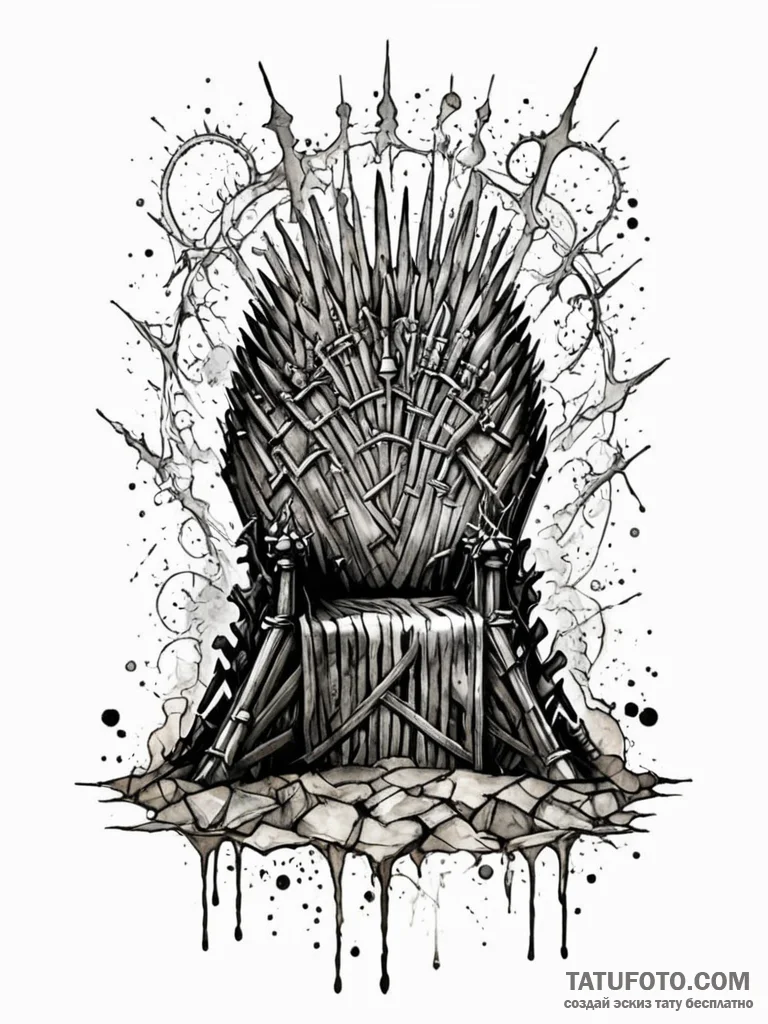 Iron throne beneath fractured sky, tattoo dra... - эскиз тату (№1752627188_0, 16.07.2025 00:53) — Tatufoto.com