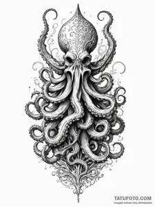 Kraken wrapping coral spire, tattoo sketch de... - эскиз тату (№1752627942_0, 16.07.2025 01:05) — Tatufoto.com