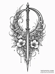 Opal scythe cleaving spectral bloom, ink illu... - эскиз тату (№1752628360_0, 16.07.2025 01:12) — Tatufoto.com