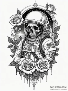 Astronaut melting into stars, tattoo sketch d... - эскиз тату (№1752628444_0, 16.07.2025 01:14) — Tatufoto.com