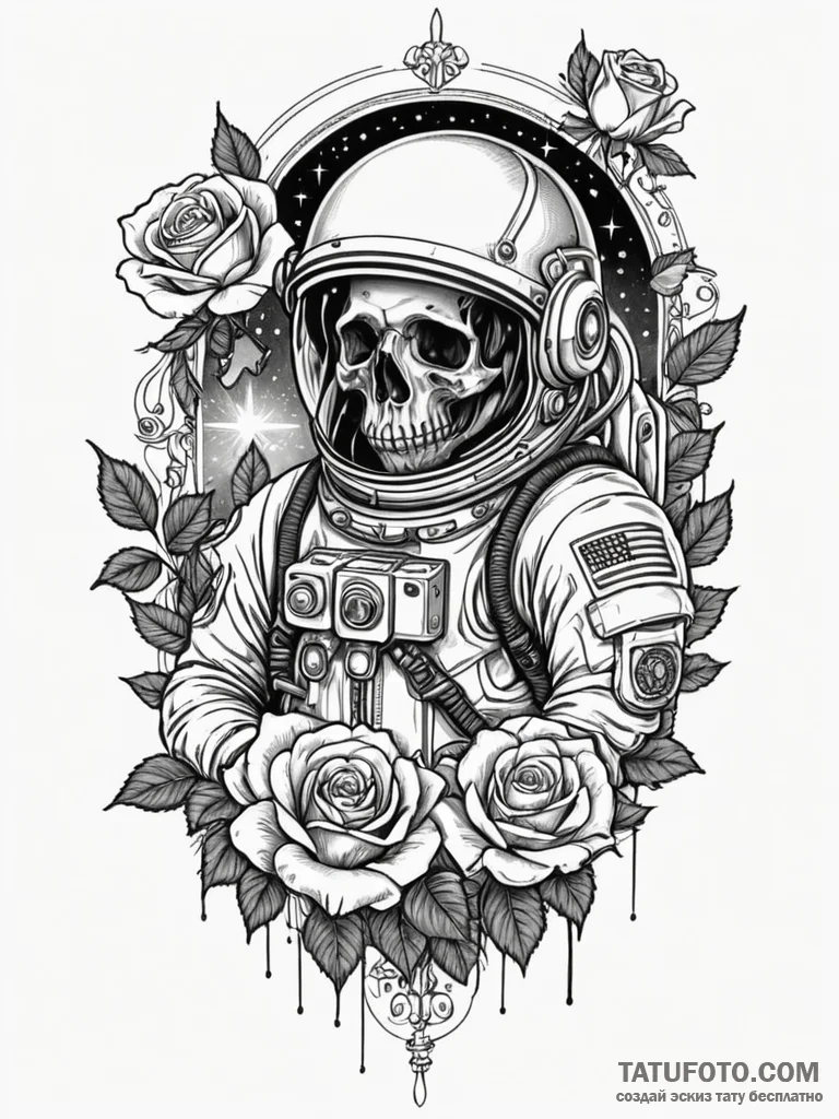 Astronaut melting into stars, tattoo sketch d… — эскиз тату (№1752628444_0, 16.07.2025 01:14) — Tatufoto.com