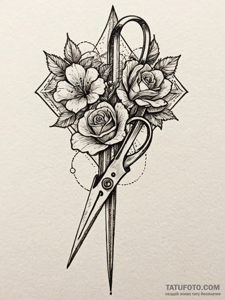 A pair of scissors cutting a string of fate,... - эскиз тату (№1752629032_0, 16.07.2025 01:23) — Tatufoto.com