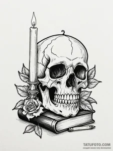 Vanitas still life (skull, candle, book), tat... - эскиз тату (№1752629116_0, 16.07.2025 01:25) — Tatufoto.com